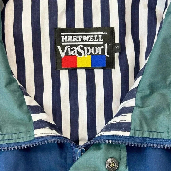 VTG 90s Hartwell Via Sport Blue Green Collar Zip Up Jacket Men XL Valero Logo - Picture 13 of 15